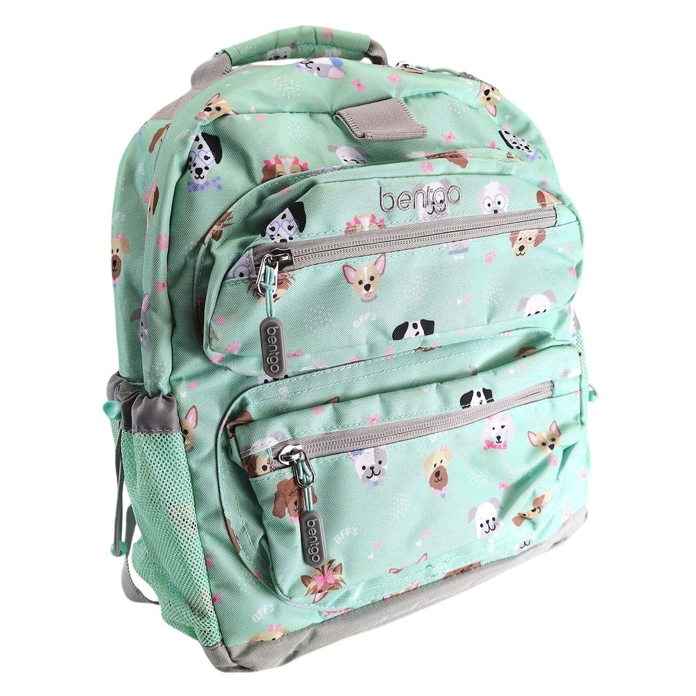 Bentgo Puppy Dog Print 15" Kids Backpack Mint Green Padded Straps Chest Clips